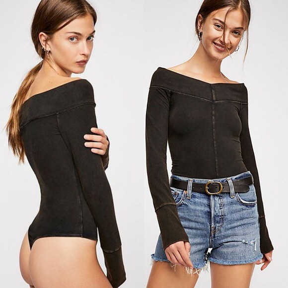 Free People Tops - Free People Zone Out black off shoulder bodysuit